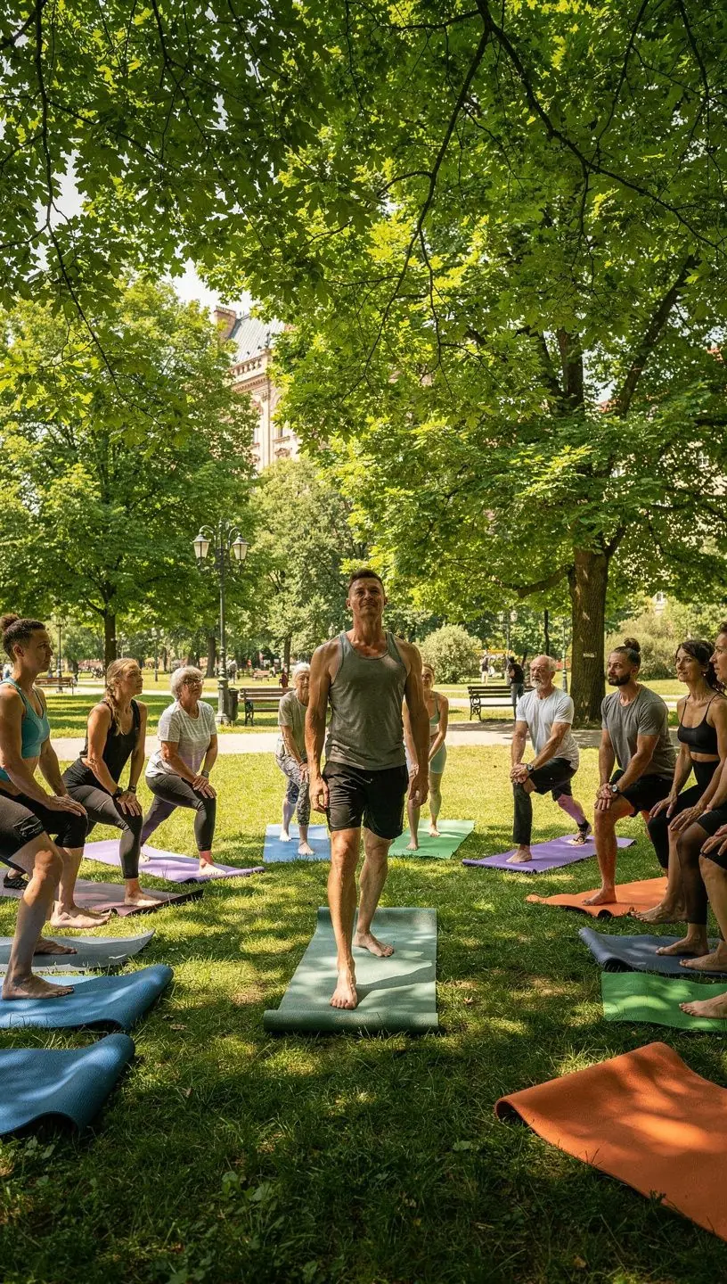 Instruktor jogi demonstrujący techniki łagodzenia bólu stawów w przyjaznej atmosferze.