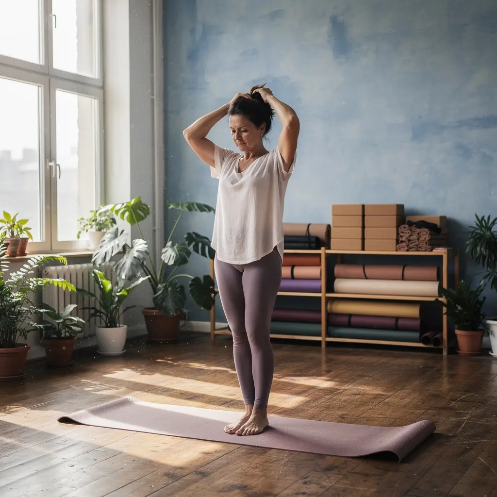 Sesja jogi terapeutycznej z osobą wykonującą asanę w spokojnym otoczeniu.